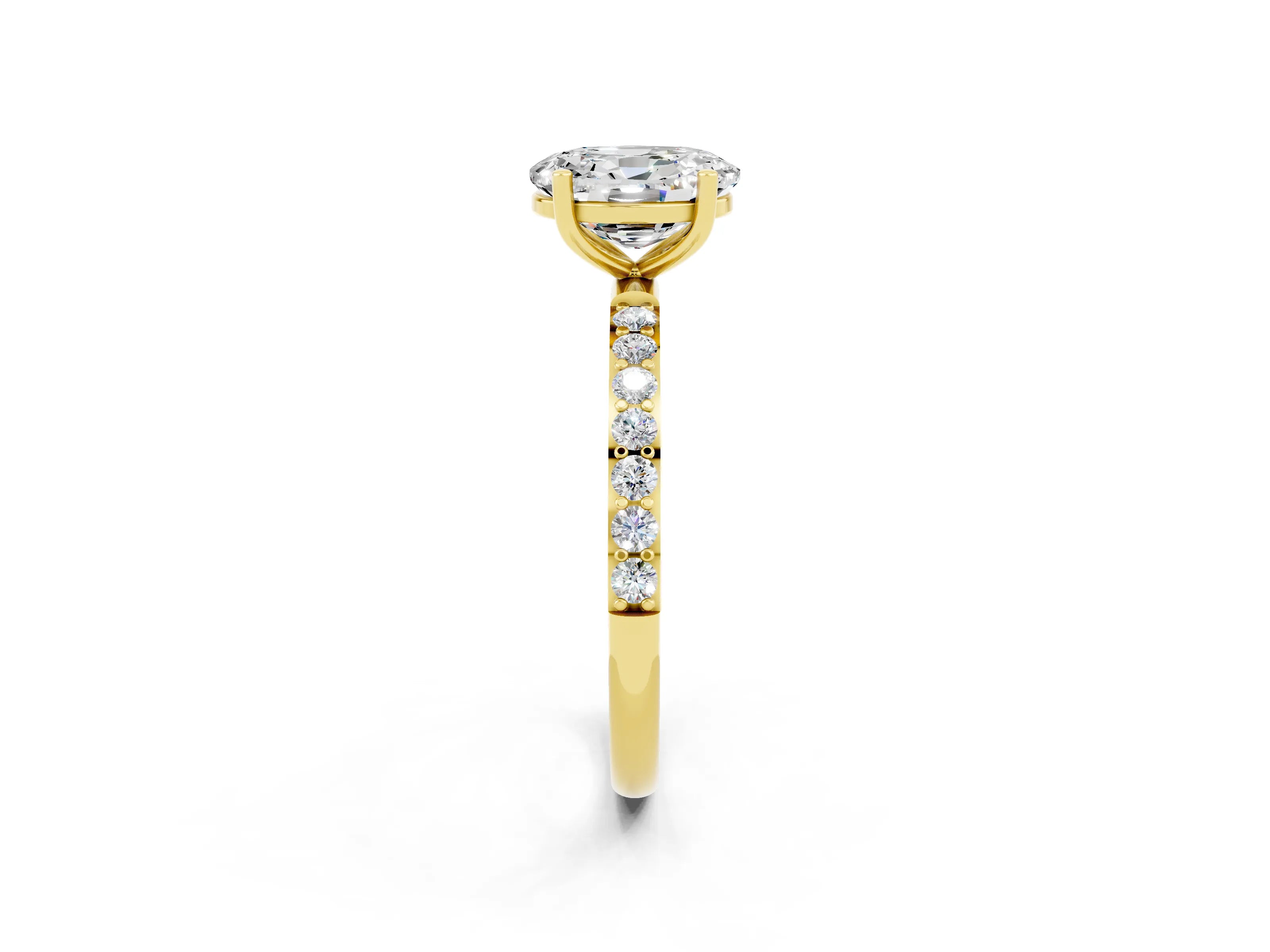 Yellow gold Oval Cut Diamond Pavé Band with Six-Prong Setting_2