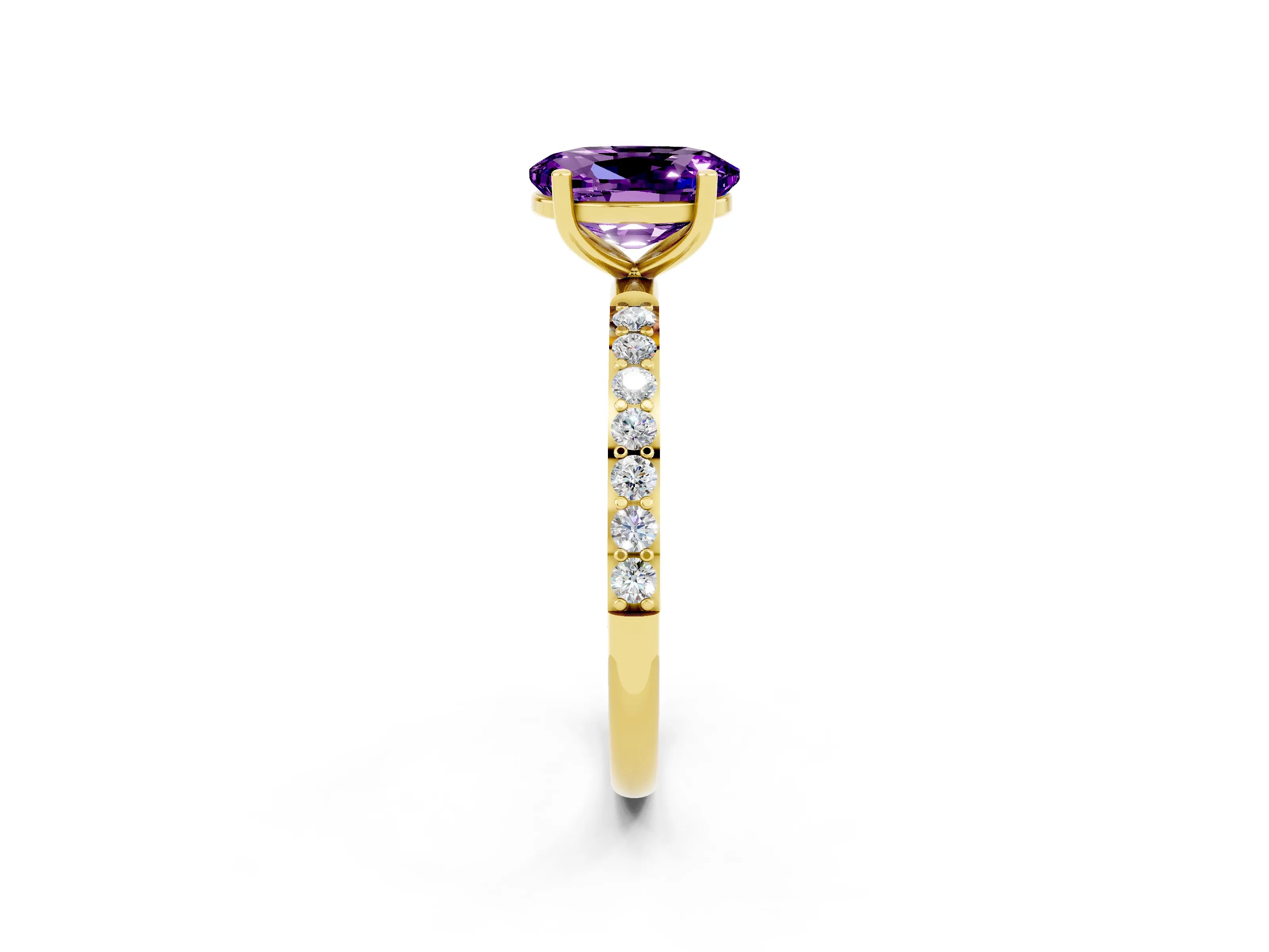Yellow gold Oval Cut Diamond Pavé Band with Six-Prong Setting_2