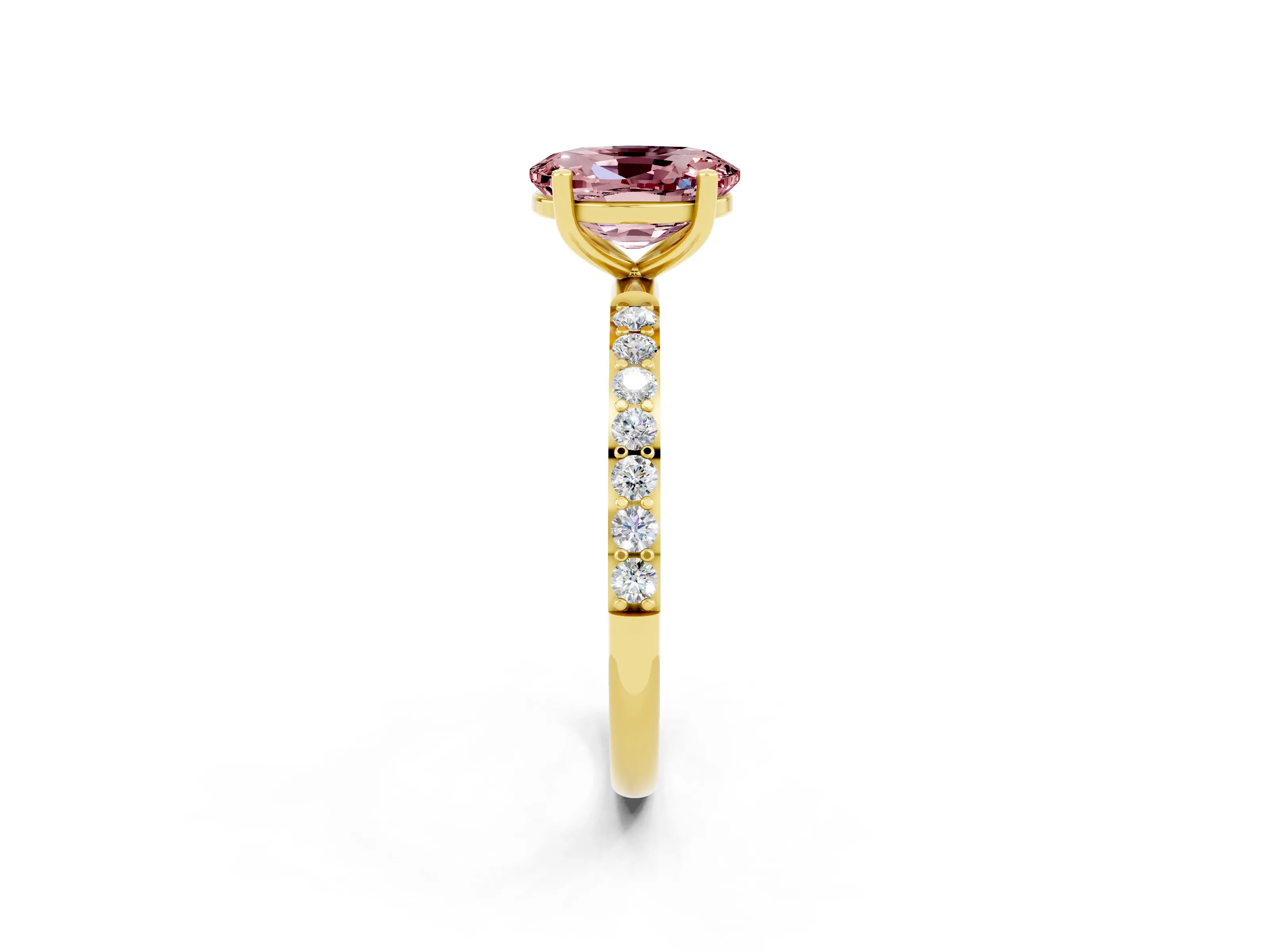 Yellow gold Oval Cut Diamond Pavé Band with Six-Prong Setting_2