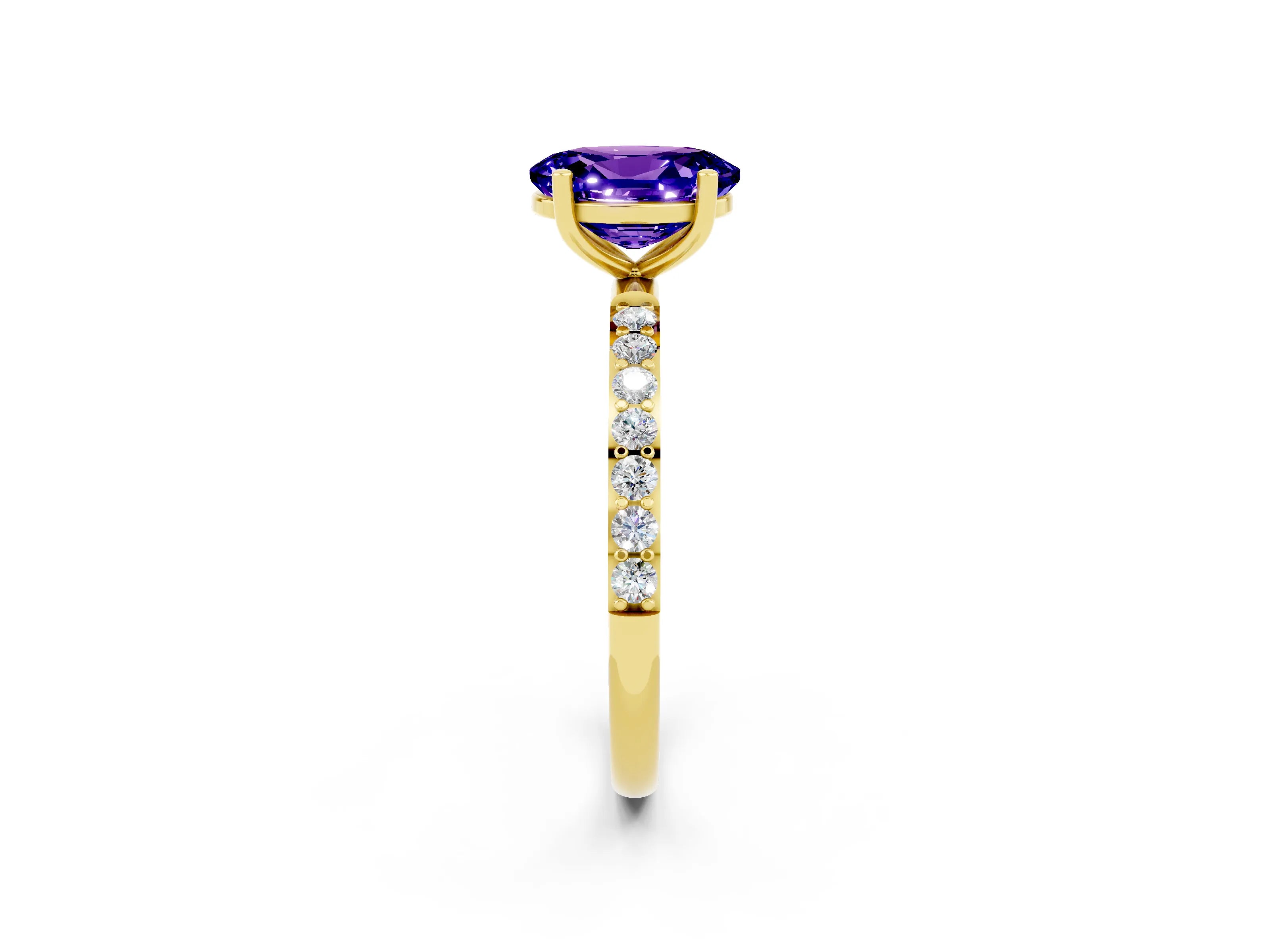 Yellow gold Oval Cut Diamond Pavé Band with Six-Prong Setting_2