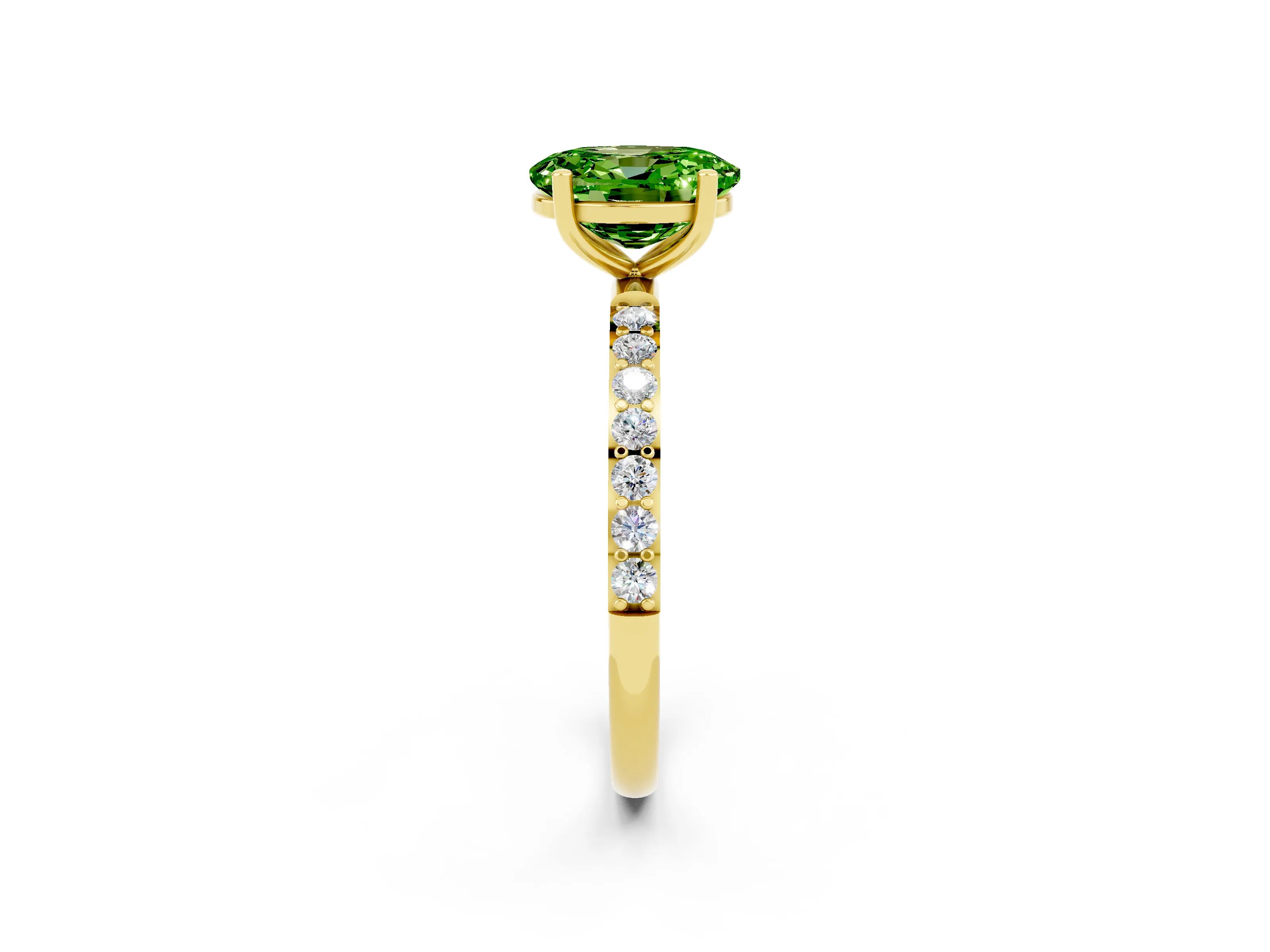 Yellow gold Oval Cut Diamond Pavé Band with Six-Prong Setting_2