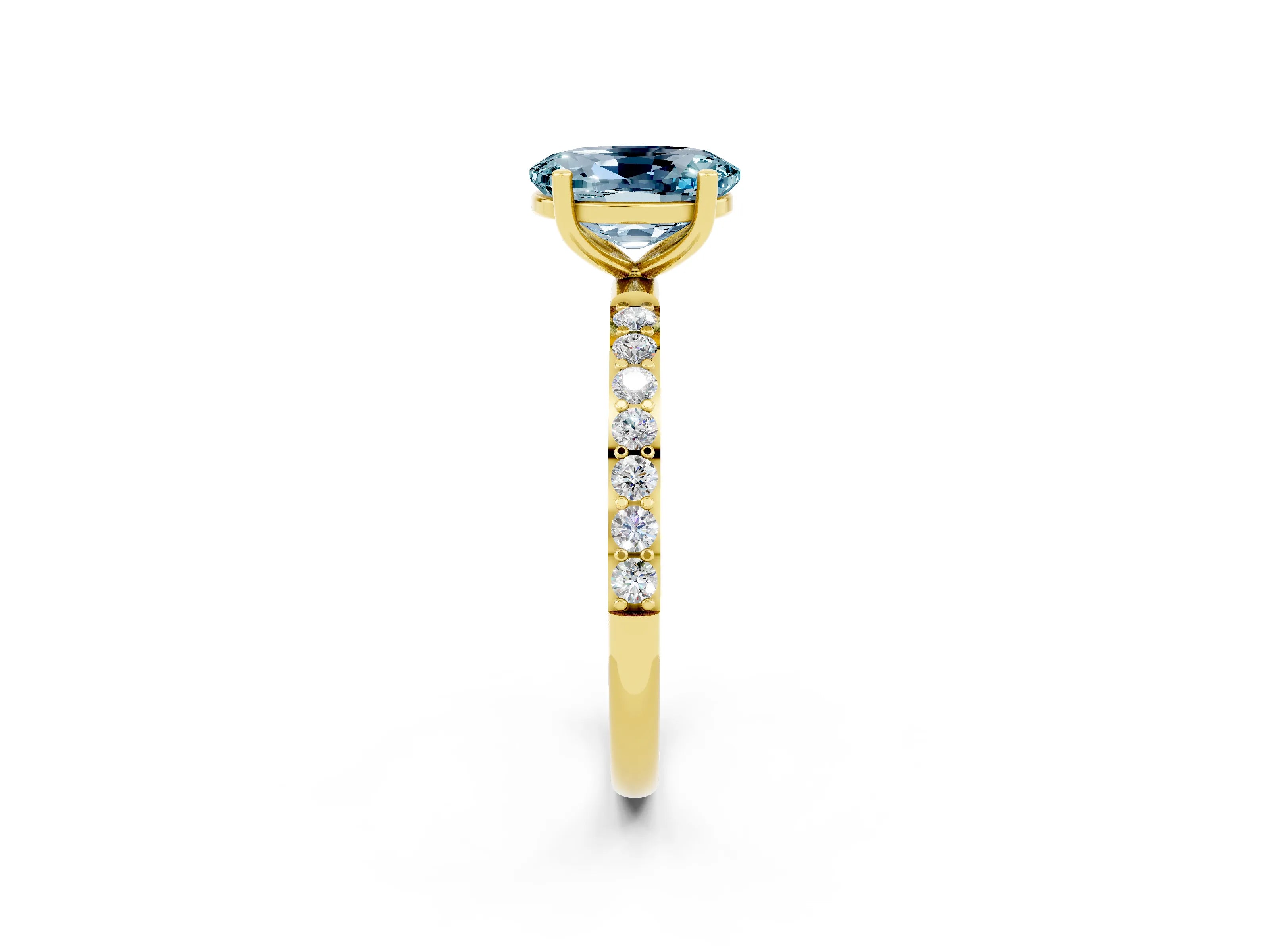 Yellow gold Oval Cut Diamond Pavé Band with Six-Prong Setting_2