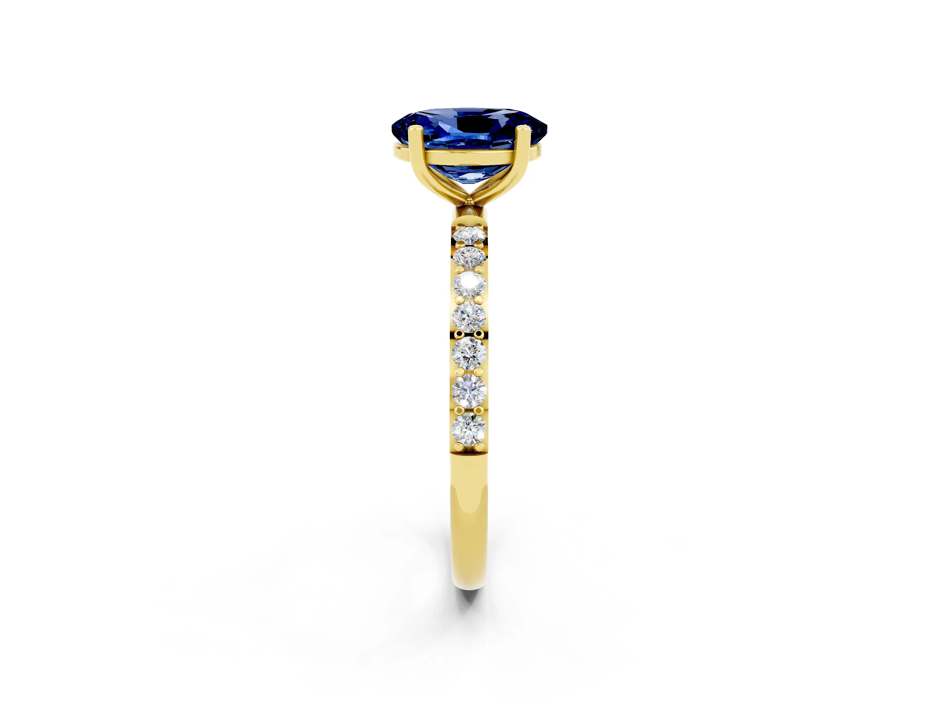 Yellow gold Oval Cut Diamond Pavé Band with Six-Prong Setting_2
