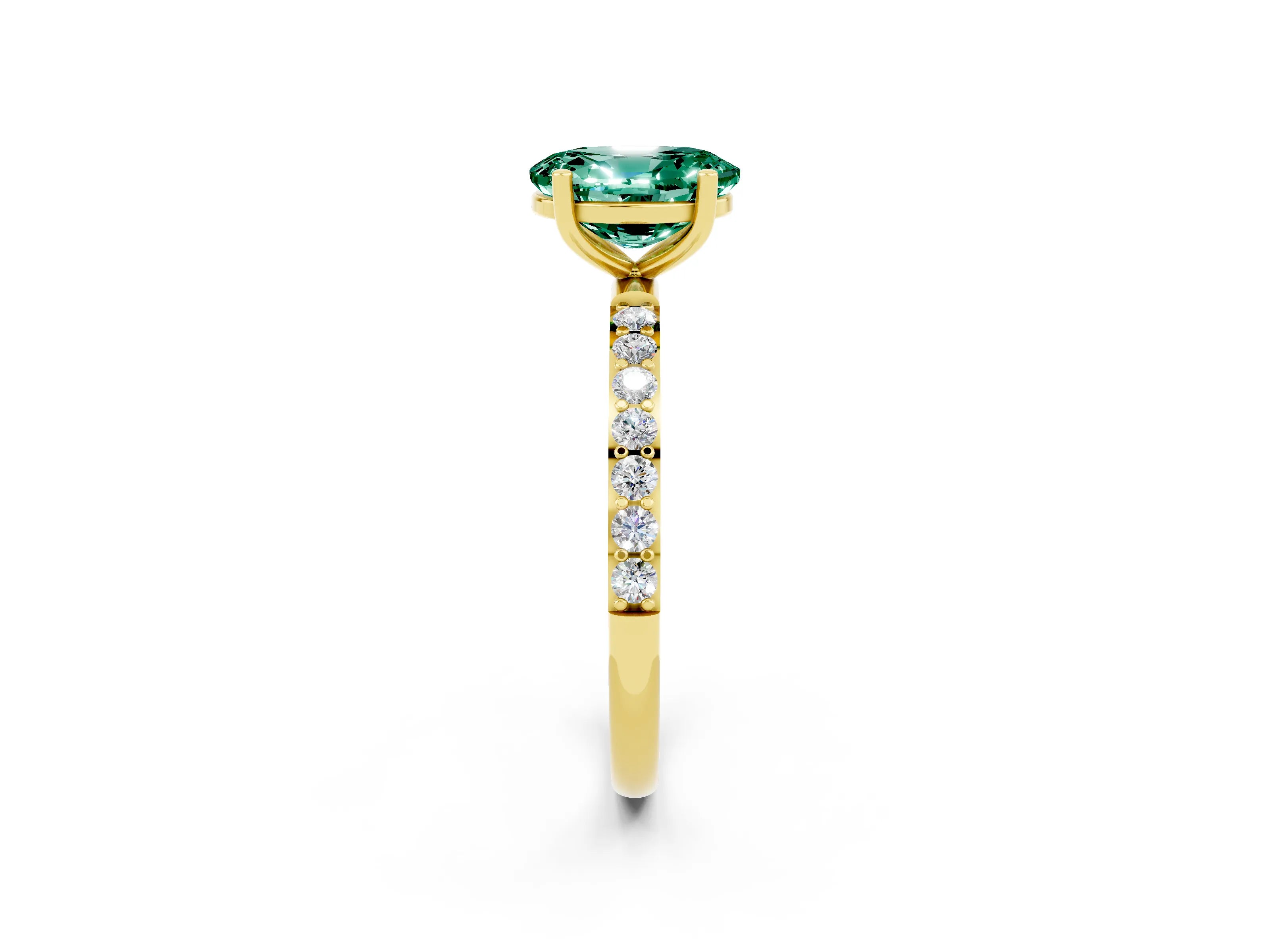 Yellow gold Oval Cut Diamond Pavé Band with Six-Prong Setting_2
