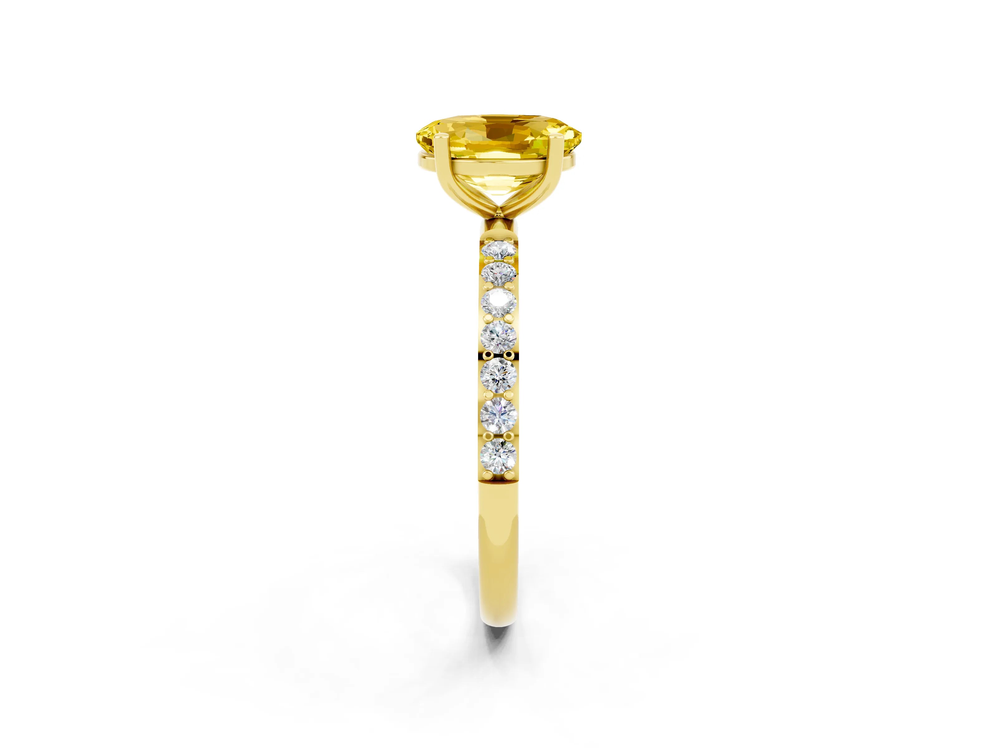 Yellow gold Oval Cut Diamond Pavé Band with Six-Prong Setting_2