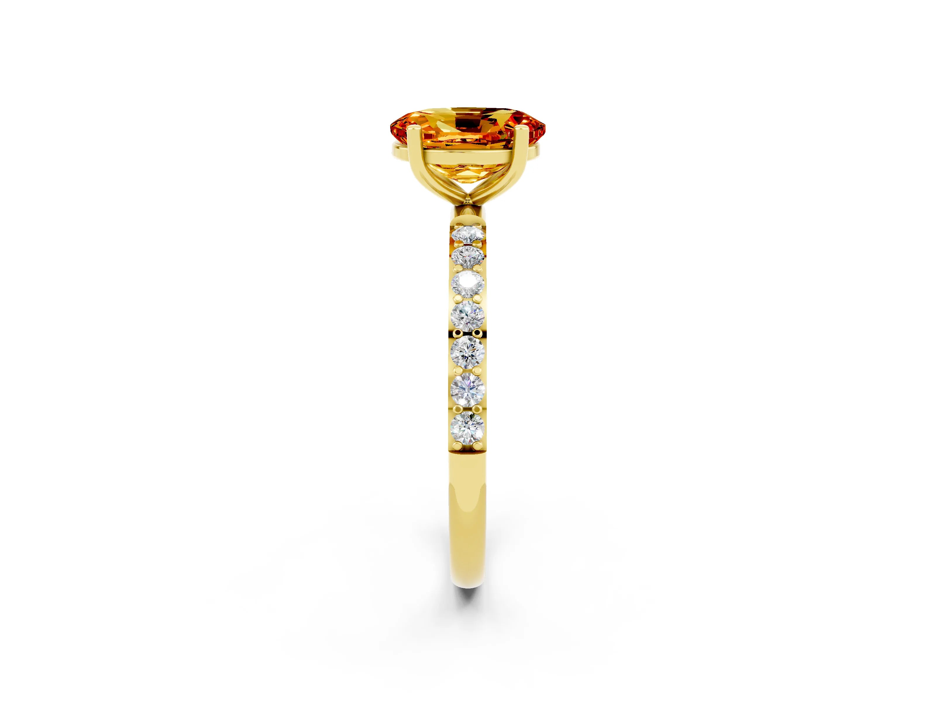 Yellow gold Oval Cut Diamond Pavé Band with Six-Prong Setting_2