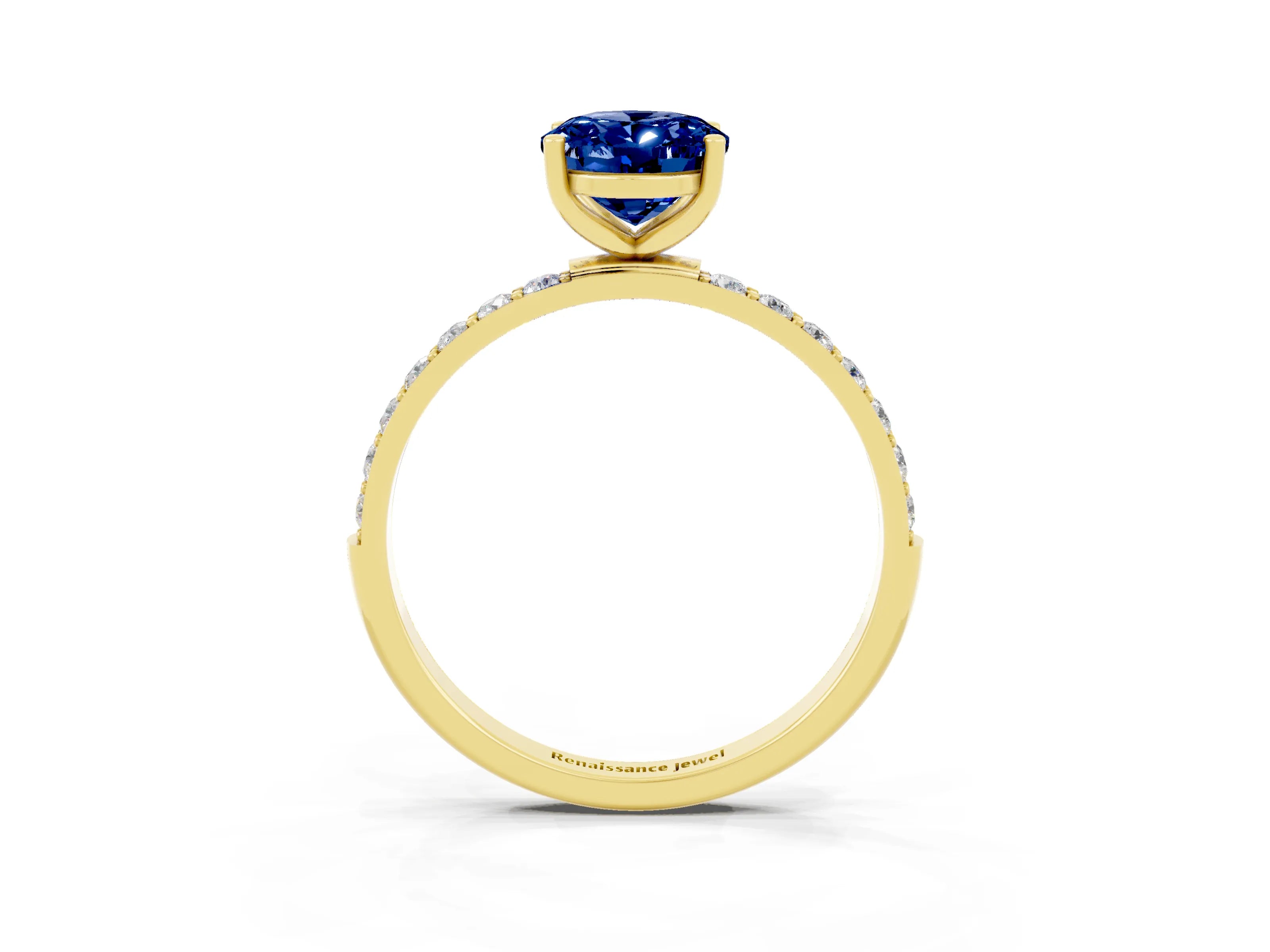 Yellow gold Oval Cut Diamond Pavé Band with Six-Prong Setting_3