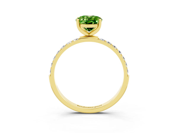 Yellow gold Oval Cut Diamond Pavé Band with Six-Prong Setting