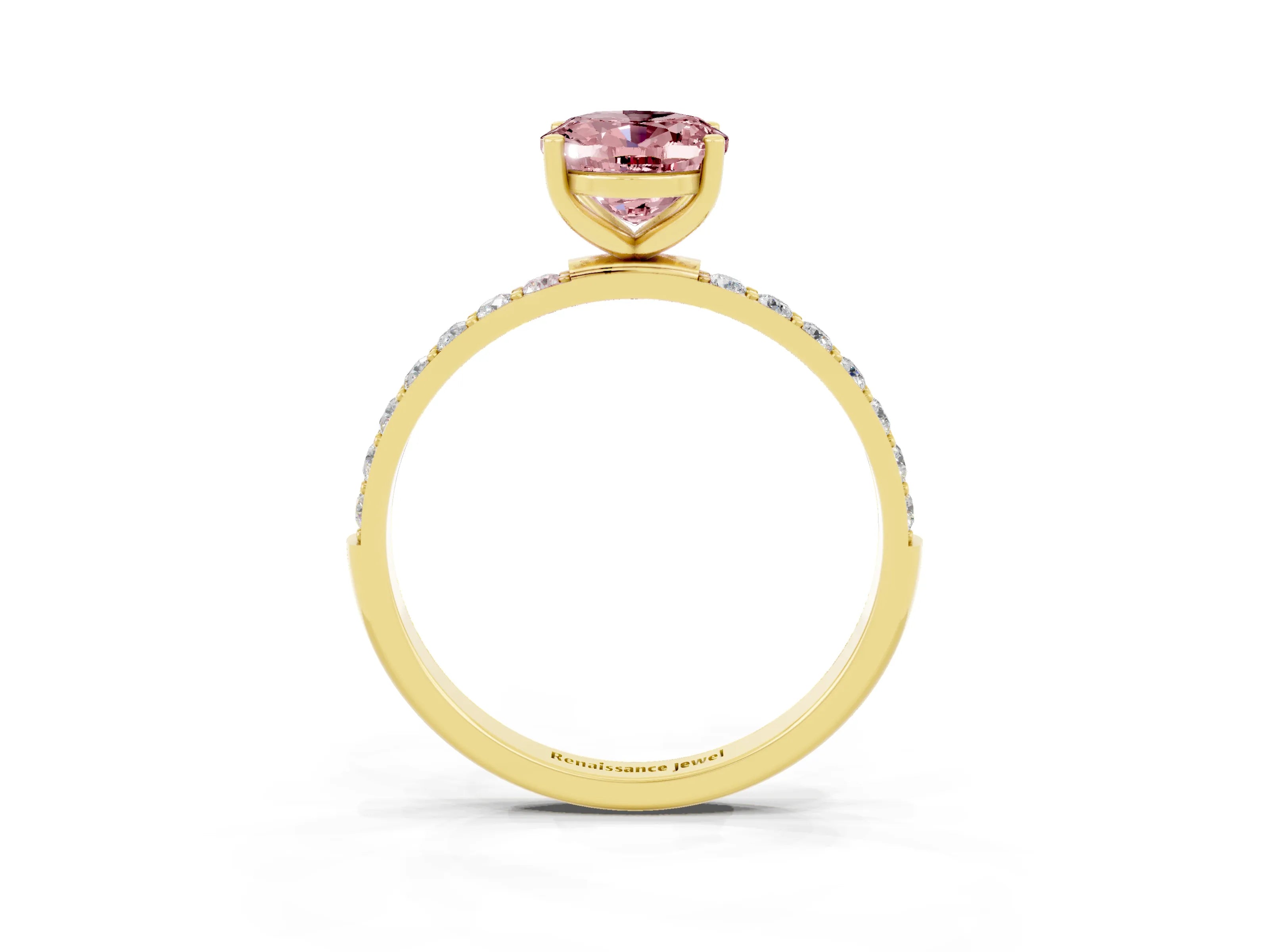 Yellow gold Oval Cut Diamond Pavé Band with Six-Prong Setting_3