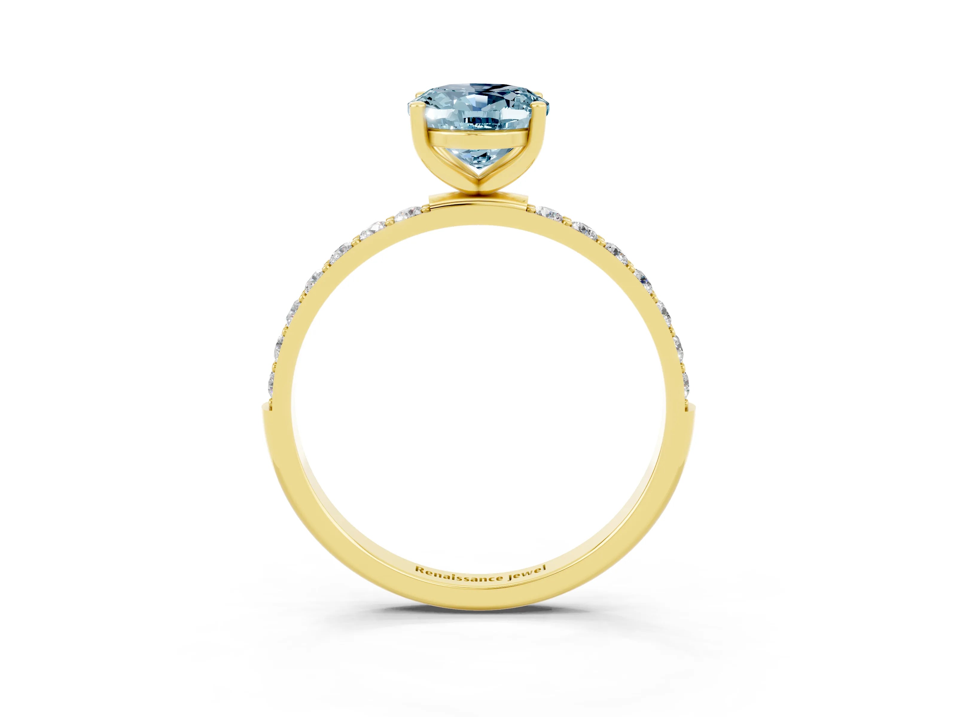 Yellow gold Oval Cut Diamond Pavé Band with Six-Prong Setting_3