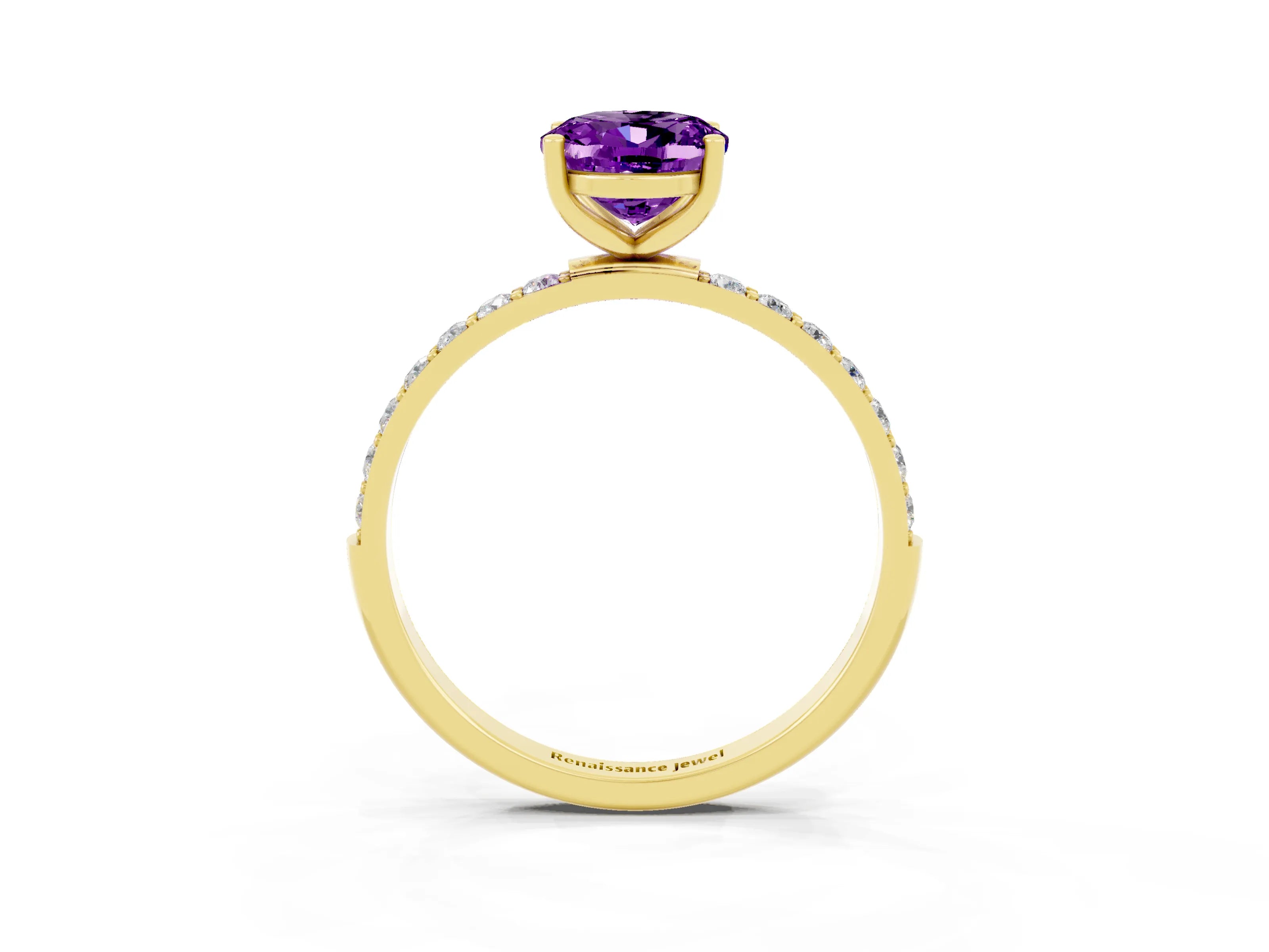 Yellow gold Oval Cut Diamond Pavé Band with Six-Prong Setting_3
