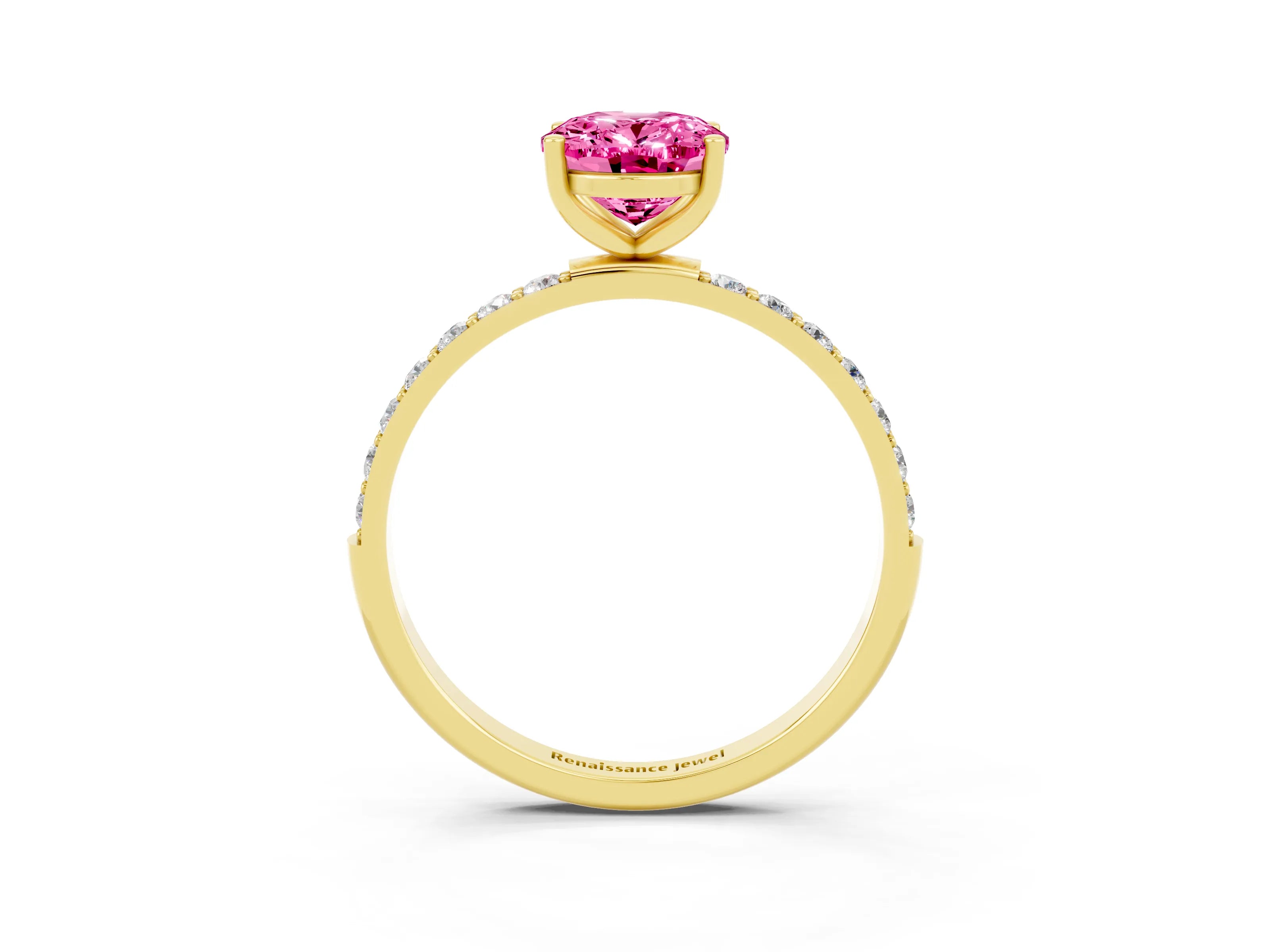 Yellow gold Oval Cut Diamond Pavé Band with Six-Prong Setting_3
