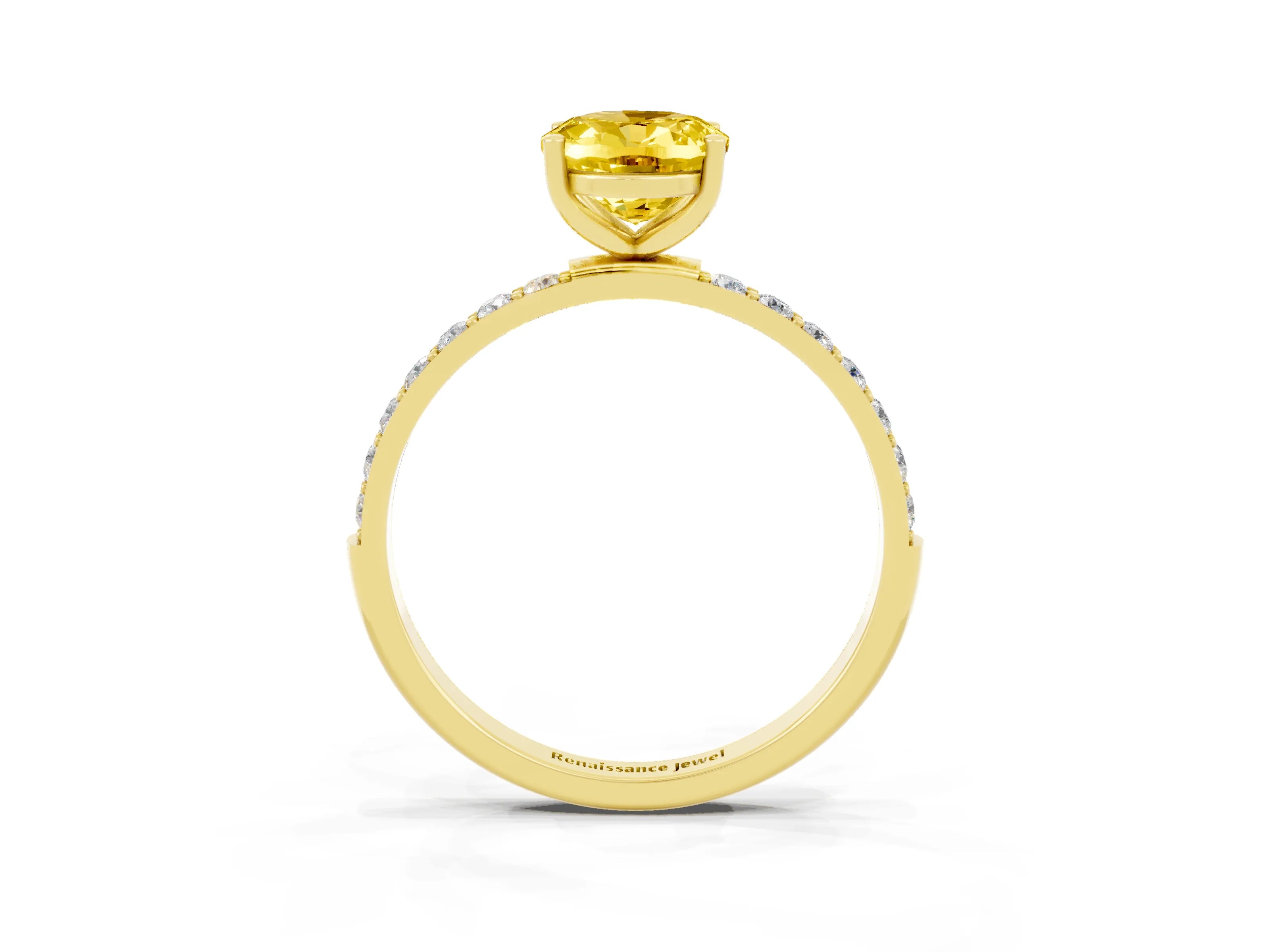 Yellow gold Oval Cut Diamond Pavé Band with Six-Prong Setting_3