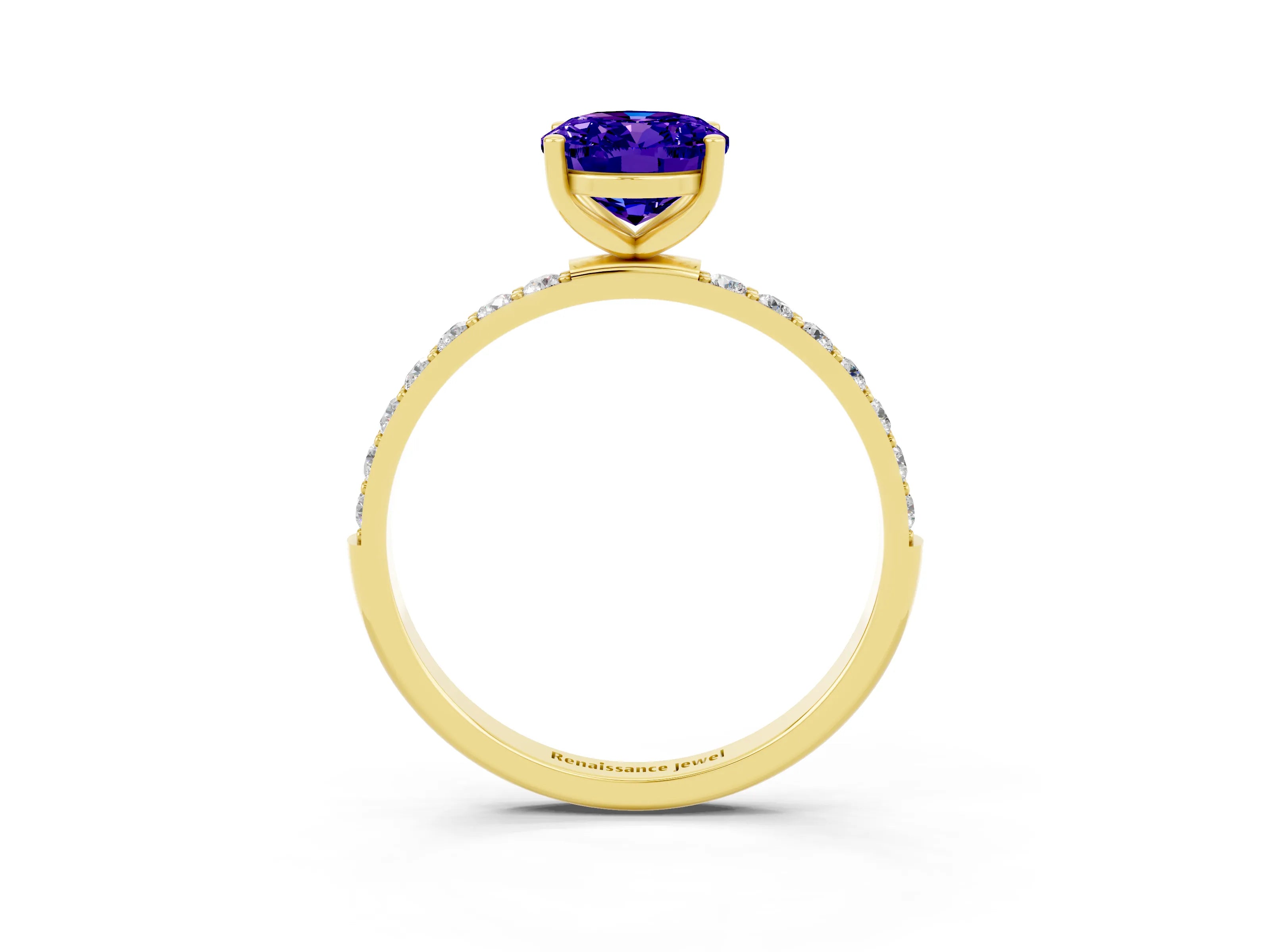 Yellow gold Oval Cut Diamond Pavé Band with Six-Prong Setting_3