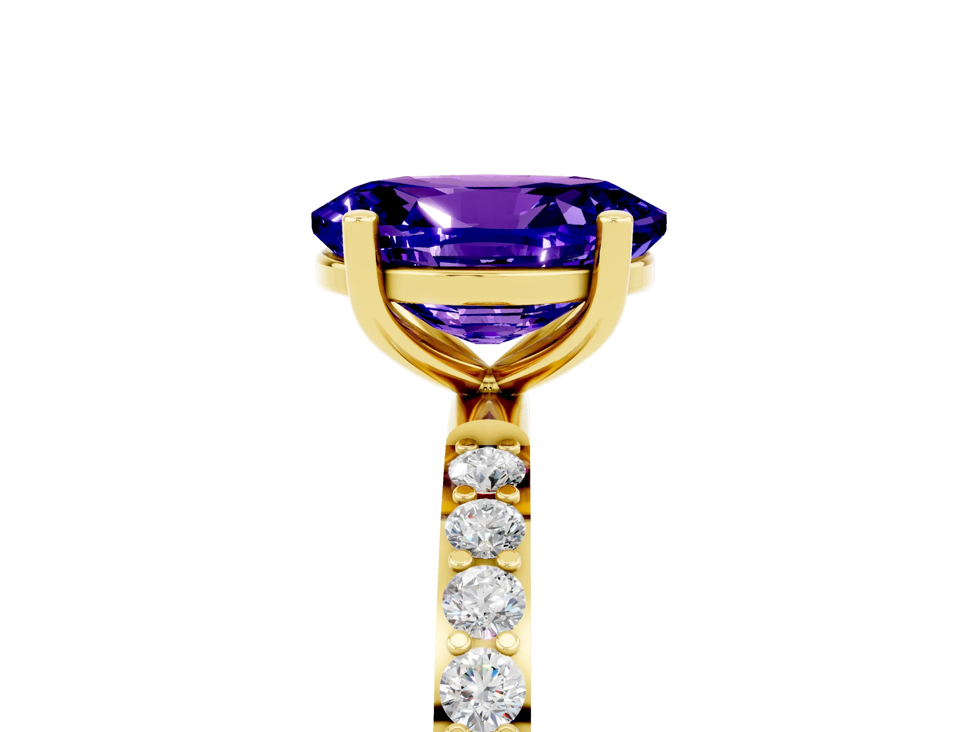 Yellow gold Oval Cut Diamond Pavé Band with Six-Prong Setting_5