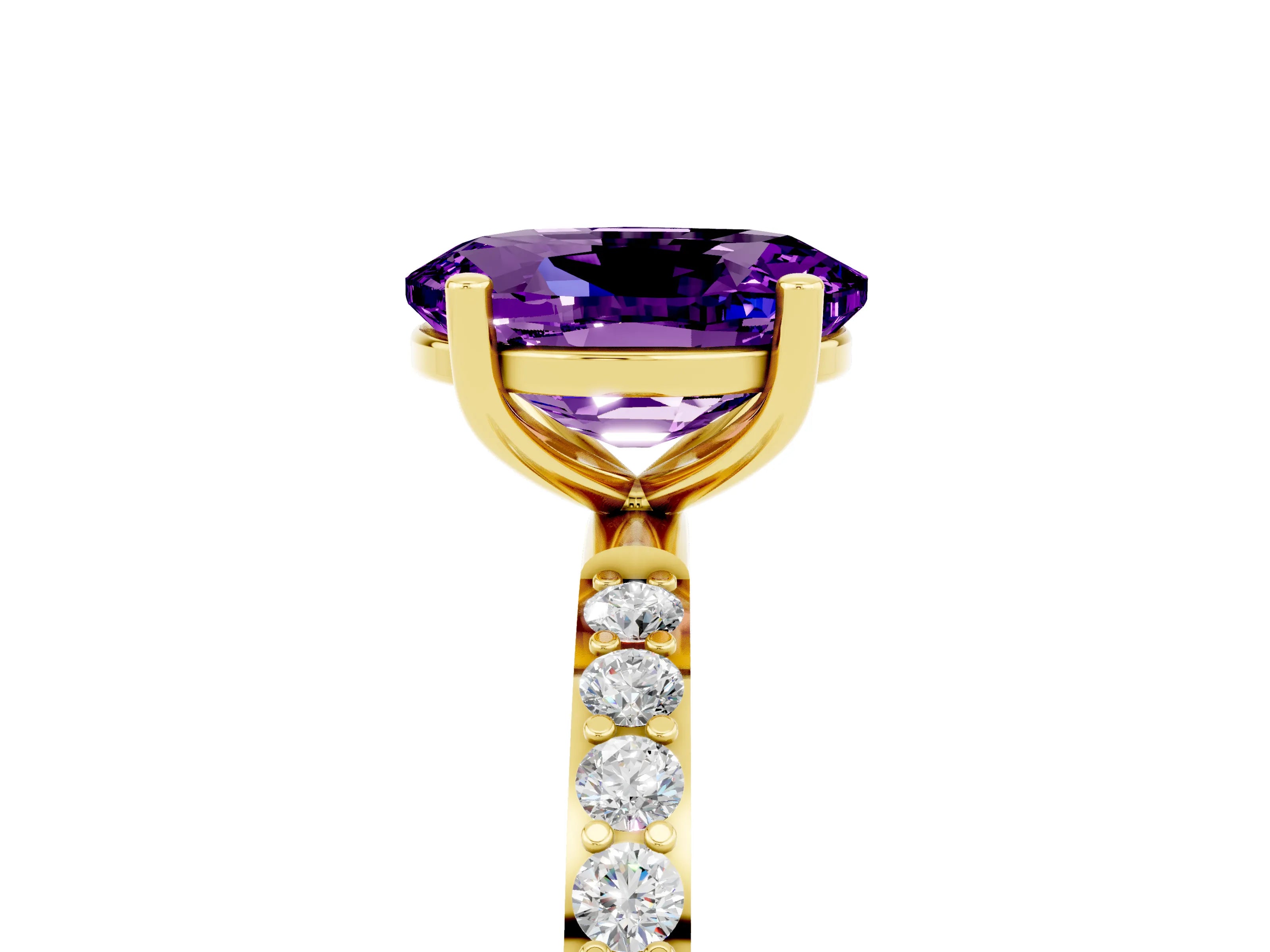 Yellow gold Oval Cut Diamond Pavé Band with Six-Prong Setting_5
