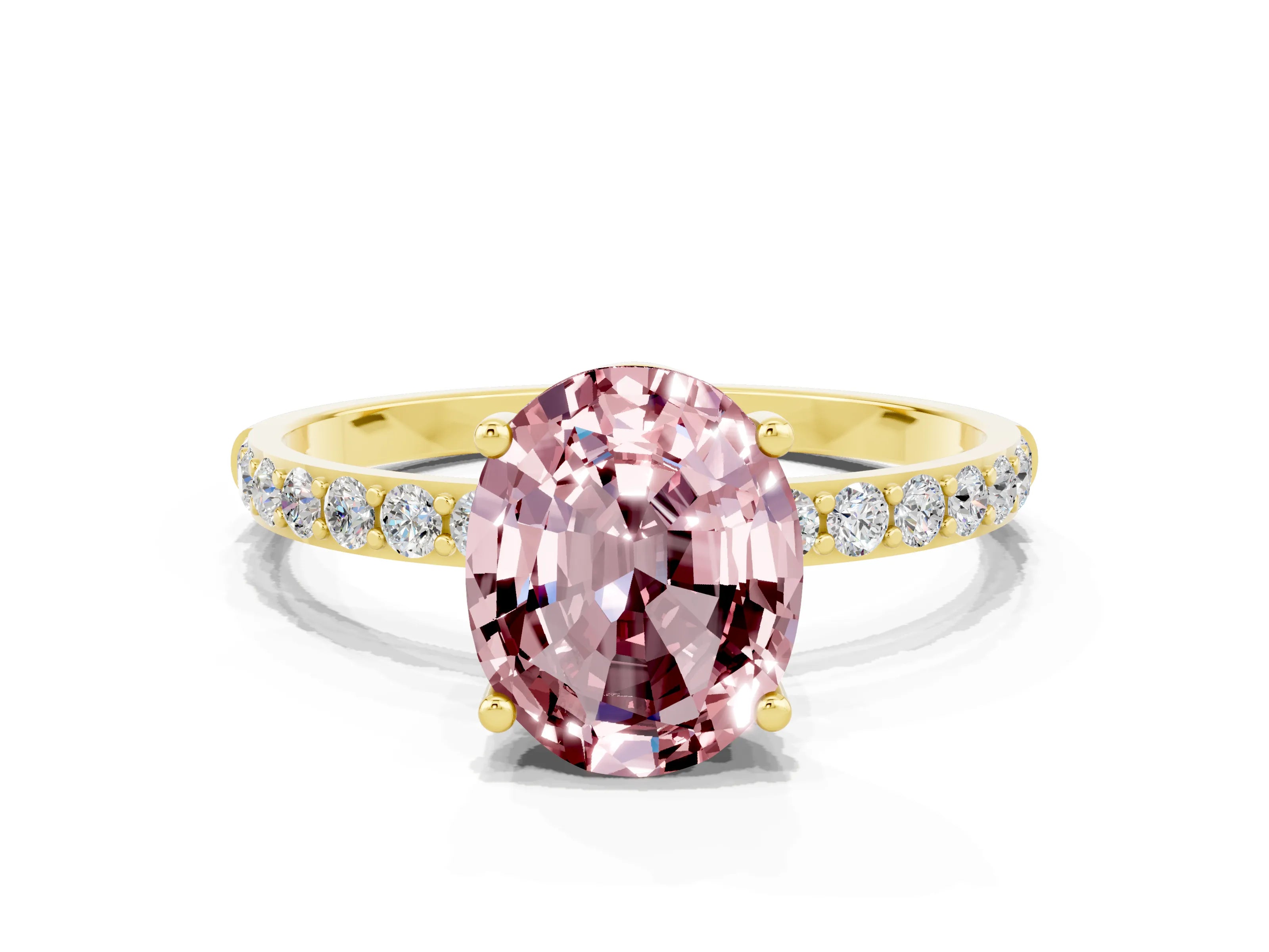 Yellow gold Oval Cut Diamond Pavé Band with Six-Prong Setting