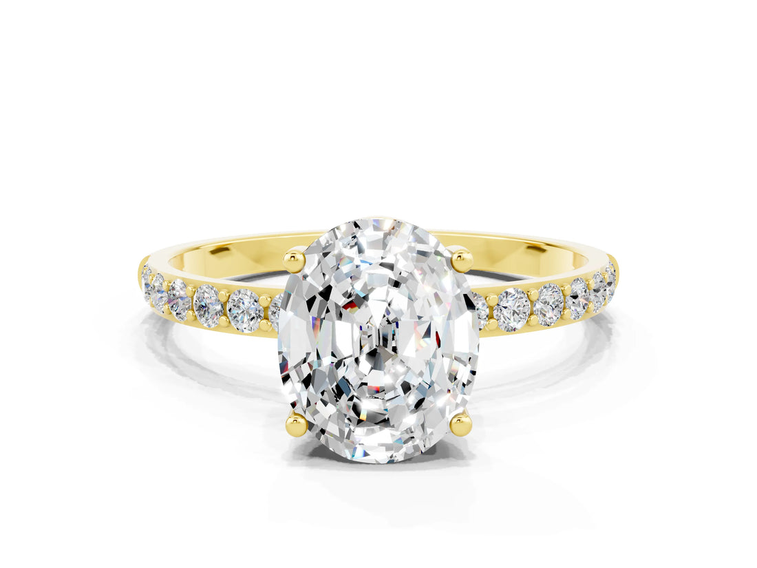 Yellow gold Oval Cut Diamond Pavé Band with Six-Prong Setting