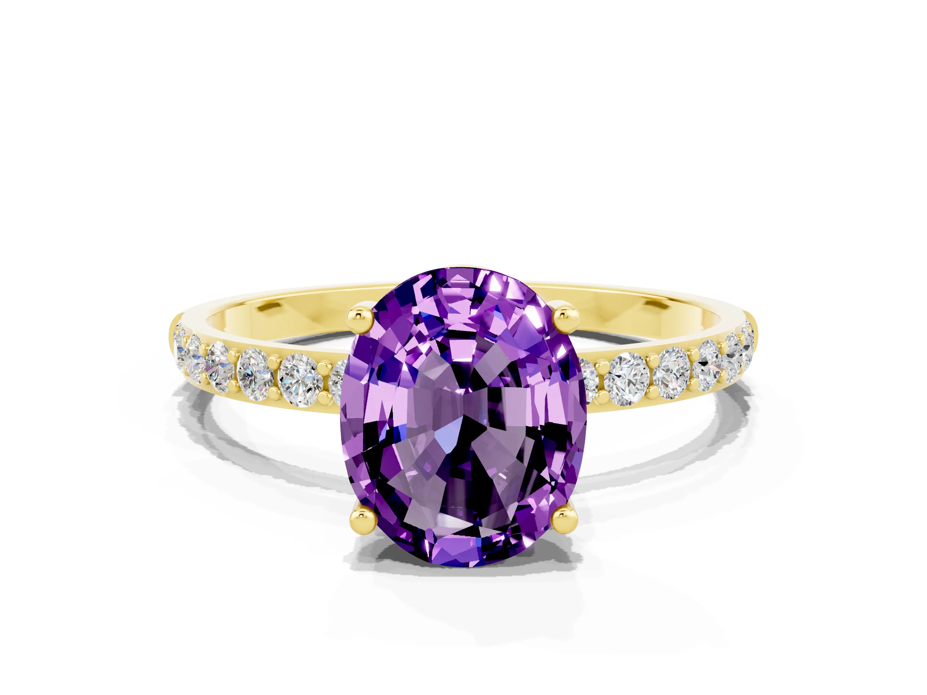 Yellow gold Oval Cut Diamond Pavé Band with Six-Prong Setting