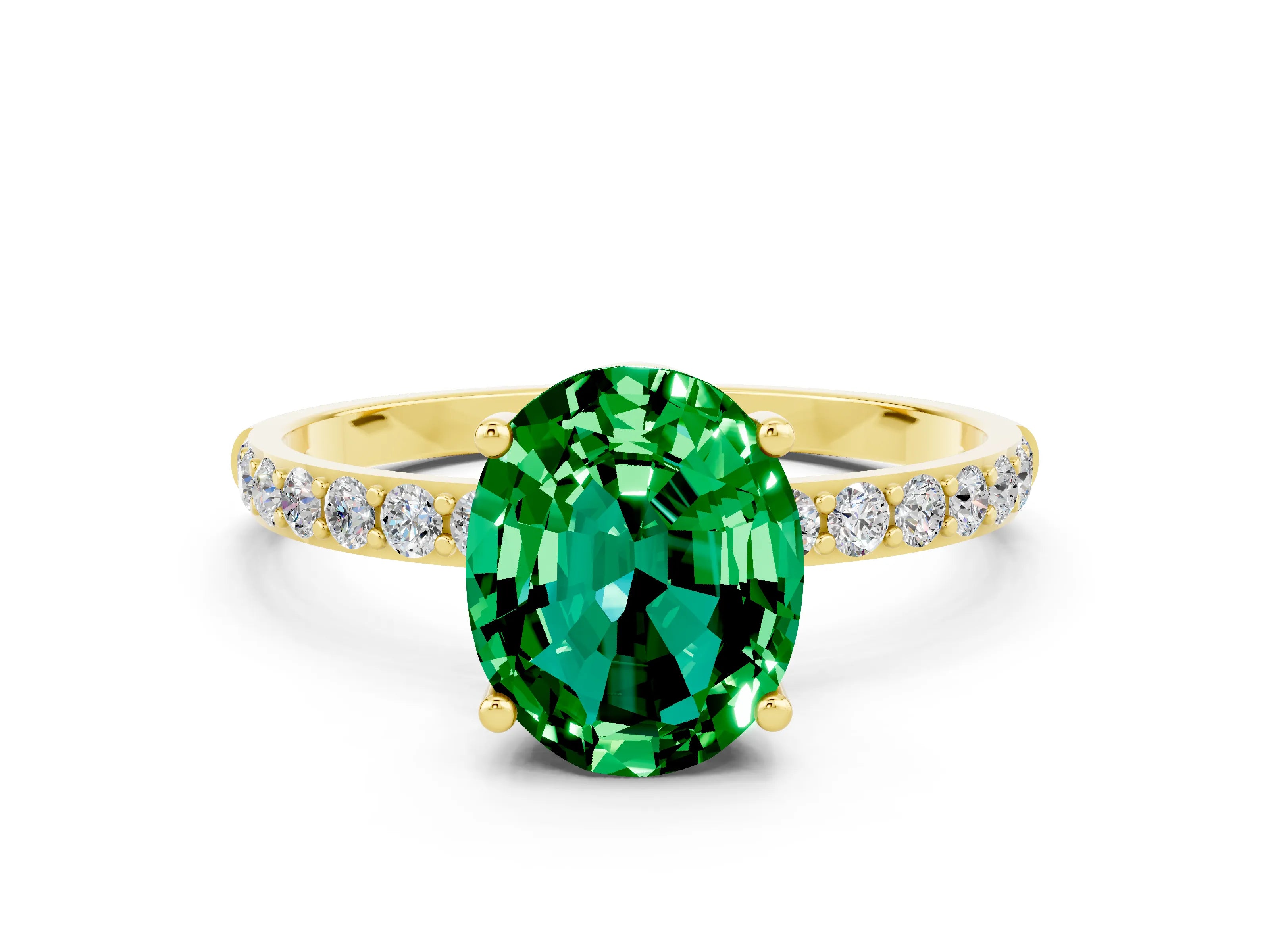 Yellow gold Oval Cut Diamond Pavé Band with Six-Prong Setting