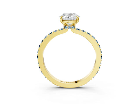 Yellow gold Oval Cut Diamond Pavé Engagement Ring with Round with Aquamarine side stone Accents and Prong Setting_3
