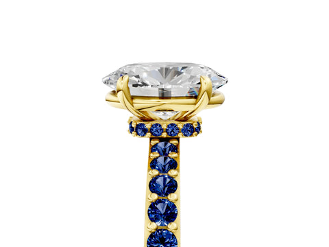 Yellow gold Oval Cut Diamond Pavé Engagement Ring with Round with Blue Sapphire side stone Accents and Prong Setting_5