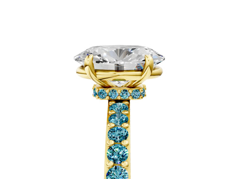 Yellow gold Oval Cut Diamond Pavé Engagement Ring with Round with Blue Topaz side stone Accents and Prong Setting_5