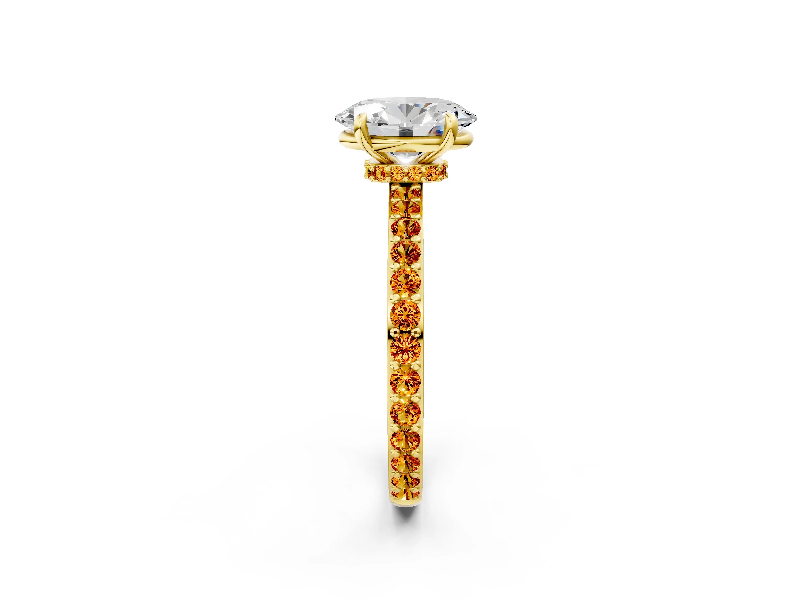 Yellow gold Oval Cut Diamond Pavé Engagement Ring with Round with Citrine side stone Accents and Prong Setting_2