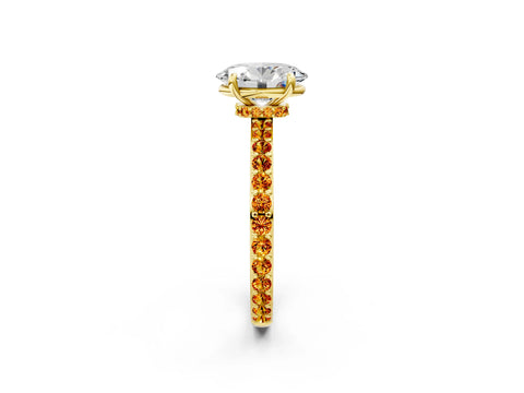 Yellow gold Oval Cut Diamond Pavé Engagement Ring with Round with Citrine side stone Accents and Prong Setting_2