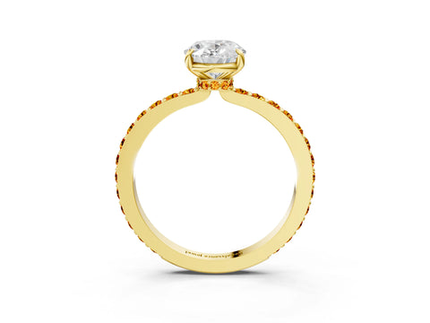 Yellow gold Oval Cut Diamond Pavé Engagement Ring with Round with Citrine side stone Accents and Prong Setting_3