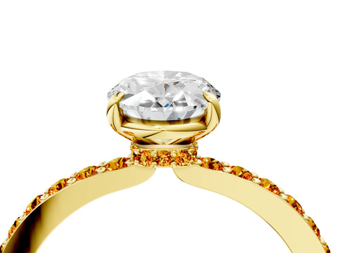 Yellow gold Oval Cut Diamond Pavé Engagement Ring with Round with Citrine side stone Accents and Prong Setting_4