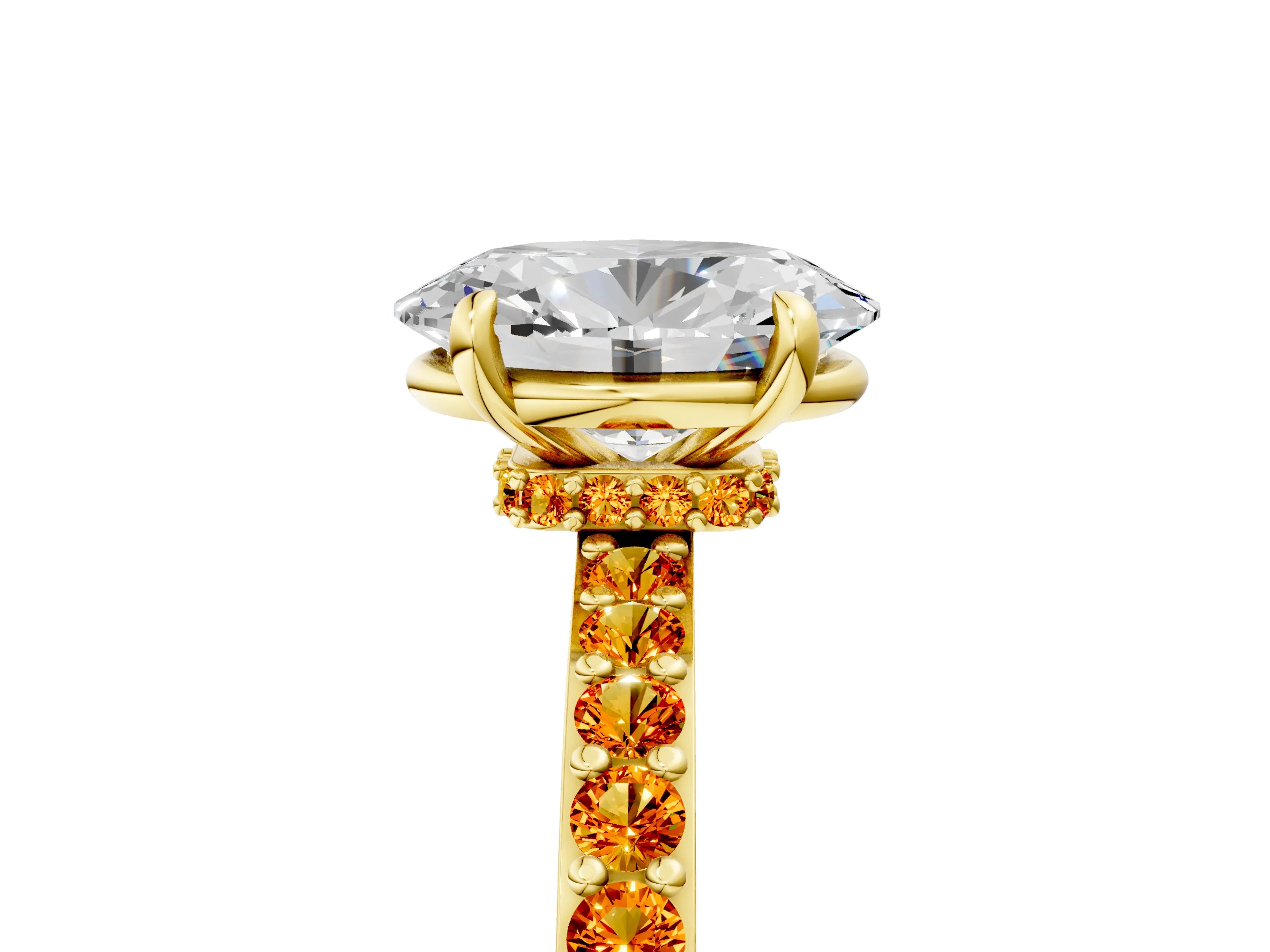 Yellow gold Oval Cut Diamond Pavé Engagement Ring with Round with Citrine side stone Accents and Prong Setting_5