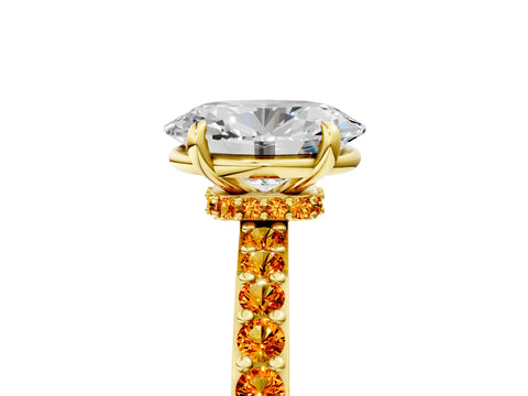 Yellow gold Oval Cut Diamond Pavé Engagement Ring with Round with Citrine side stone Accents and Prong Setting_5