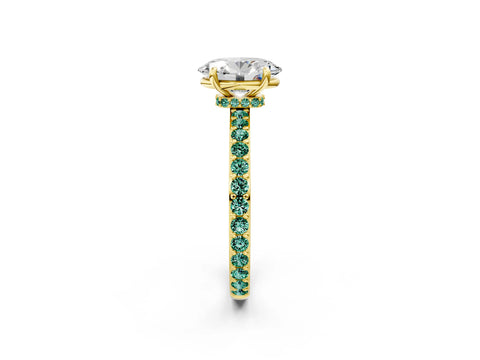 Yellow gold Oval Cut Diamond Pavé Engagement Ring with Round with Green Sapphire side stone Accents and Prong Setting_2