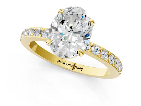 Yellow gold Oval Cut Diamond Pavé Engagement Ring with Round with Moissanite side stone Accents and Prong Setting_1