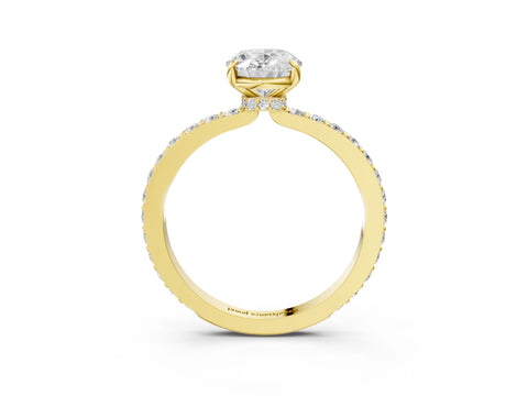 Yellow gold Oval Cut Diamond Pavé Engagement Ring with Round with Moissanite side stone Accents and Prong Setting_3