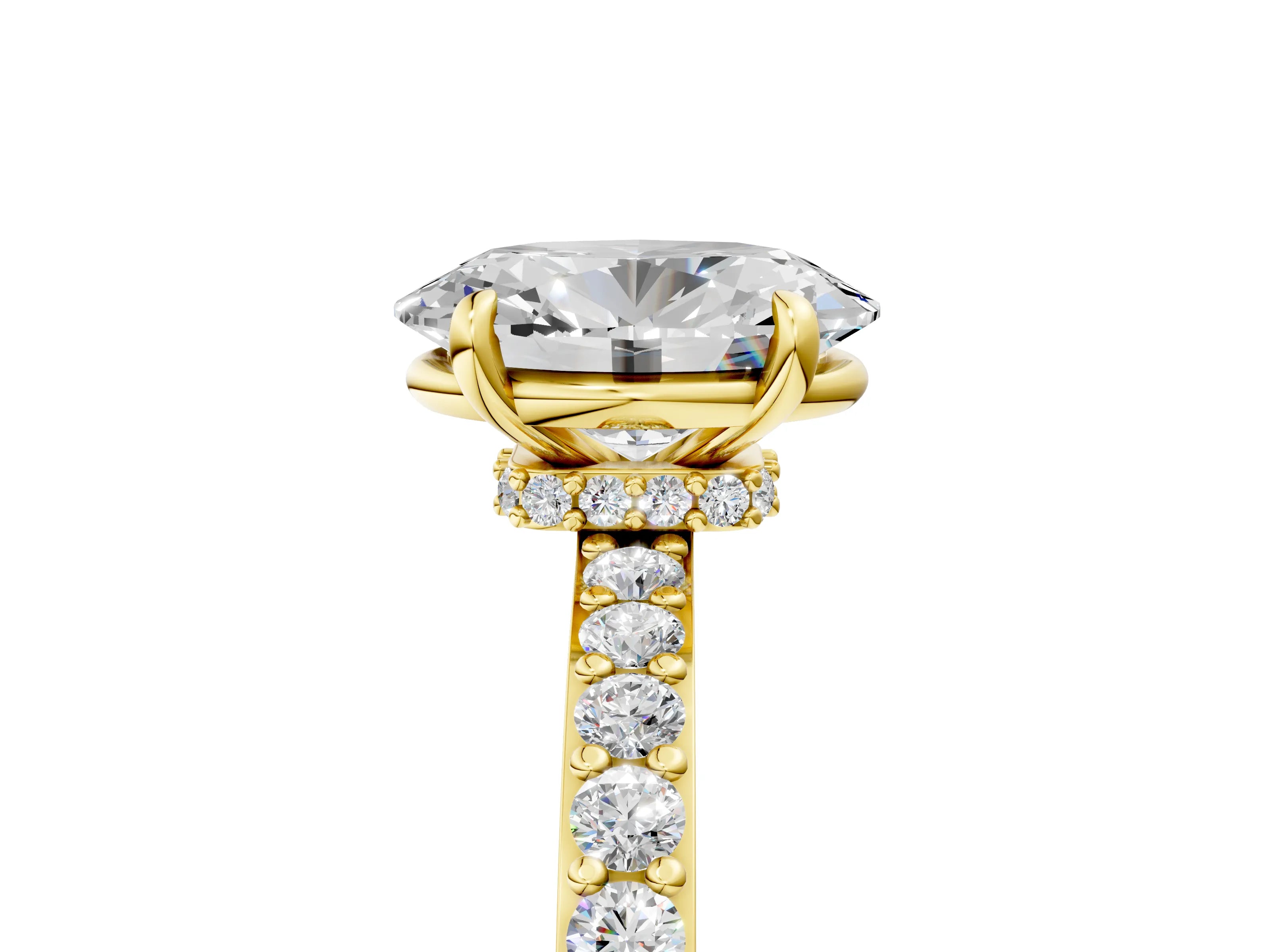 Yellow gold Oval Cut Diamond Pavé Engagement Ring with Round with Moissanite side stone Accents and Prong Setting_5