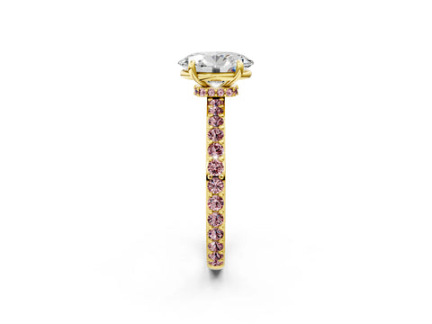 Yellow gold Oval Cut Diamond Pavé Engagement Ring with Round with Morganite side stone Accents and Prong Setting_2