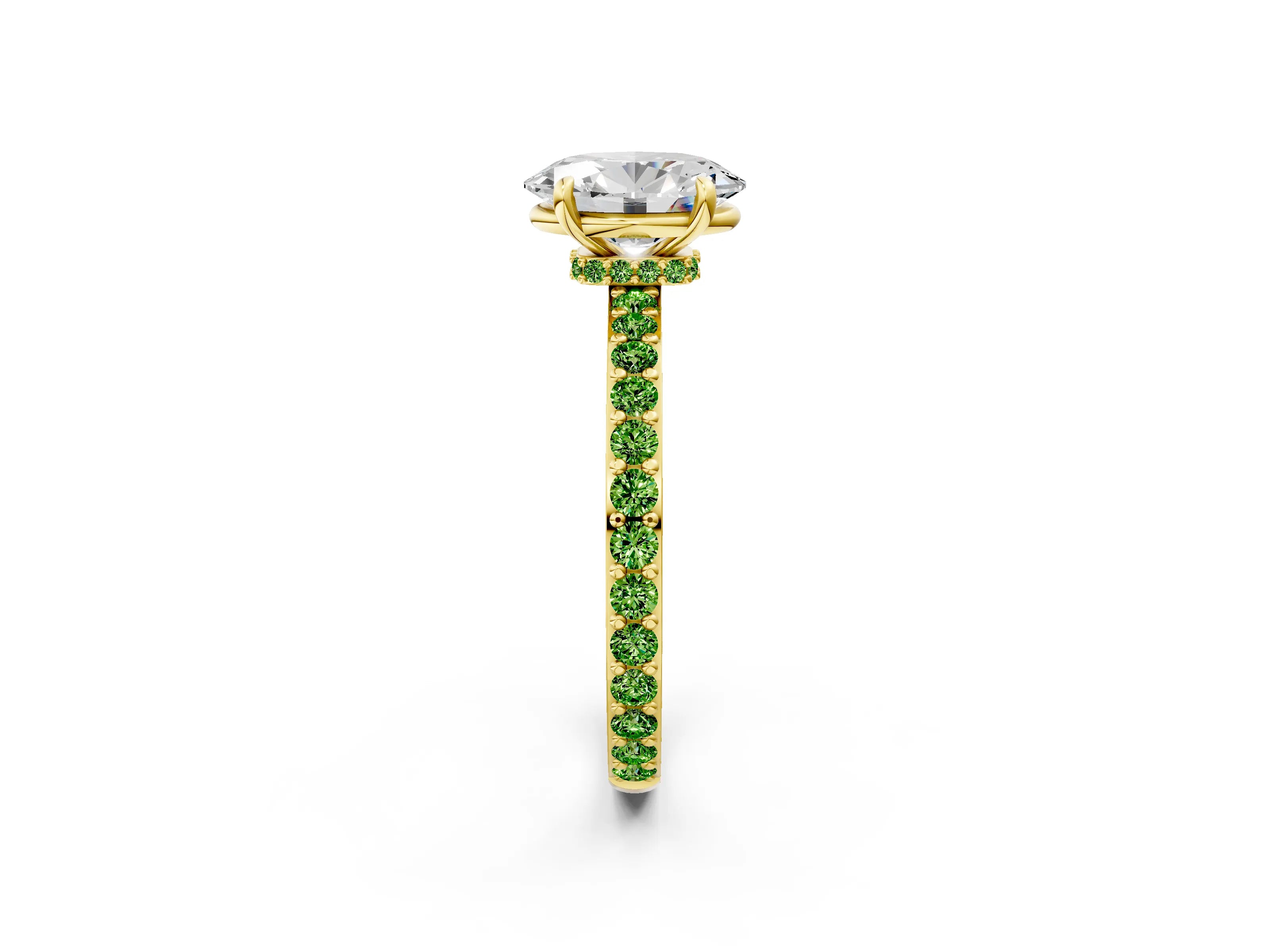 Yellow gold Oval Cut Diamond Pavé Engagement Ring with Round with Peridot side stone Accents and Prong Setting_2