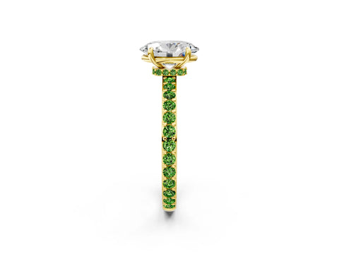Yellow gold Oval Cut Diamond Pavé Engagement Ring with Round with Peridot side stone Accents and Prong Setting_2