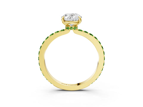 Yellow gold Oval Cut Diamond Pavé Engagement Ring with Round with Peridot side stone Accents and Prong Setting_3