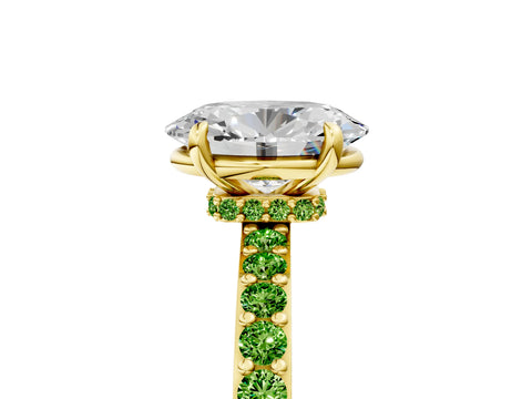 Yellow gold Oval Cut Diamond Pavé Engagement Ring with Round with Peridot side stone Accents and Prong Setting_5