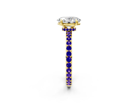 Yellow gold Oval Cut Diamond Pavé Engagement Ring with Round with Tanzanite side stone Accents and Prong Setting_2