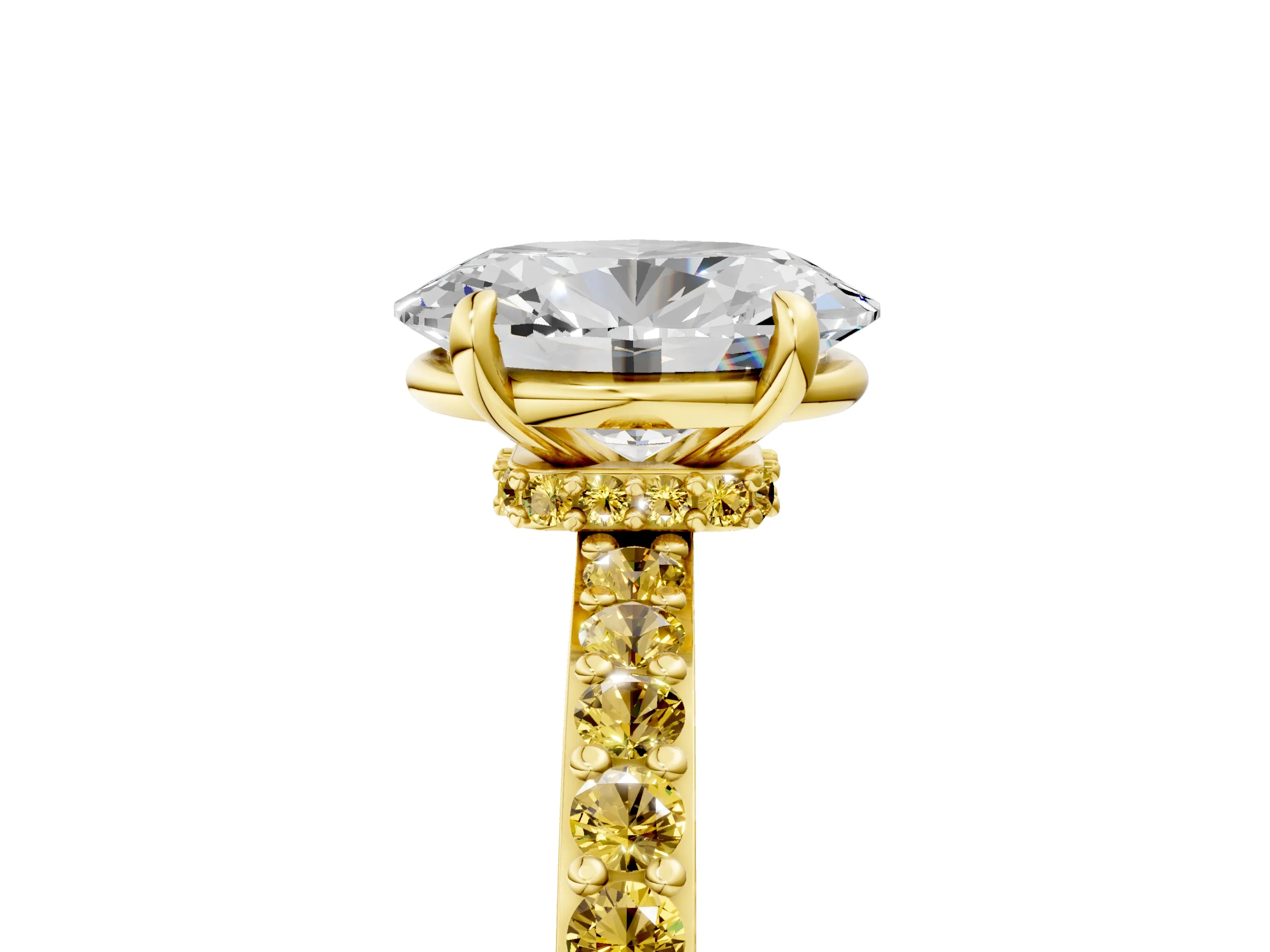 Yellow gold Oval Cut Diamond Pavé Engagement Ring with Round with Yellow Sapphire side stone Accents and Prong Setting_5