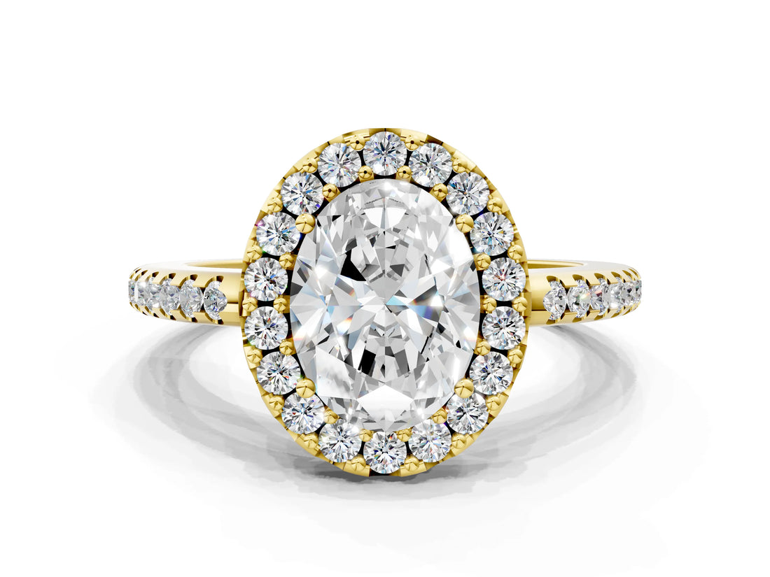 Yellow gold Oval Cut Diamond Pavé Halo Ring with Four-Prong Setting_36