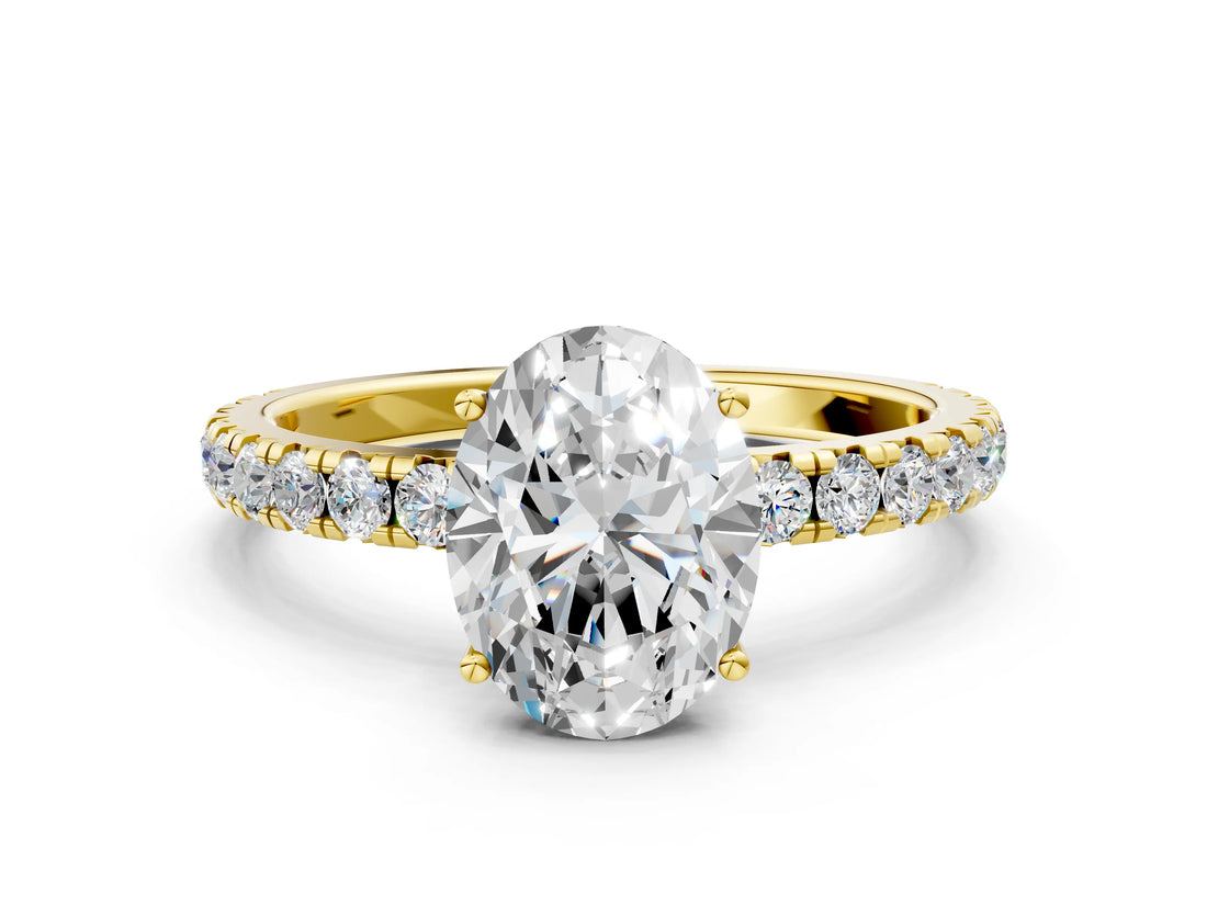 Yellow gold Oval Cut Diamond Pavé Solitaire Engagement Ring with Four-Prong Setting_75