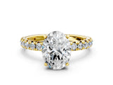 Yellow gold Oval Cut Diamond Pavé Solitaire Ring with Round Band and Prong Setting_12