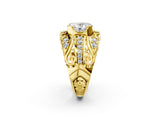 Yellow gold Oval Cut Diamond Pave Art Deco Split Shank Ring with Four-Prong Setting_11