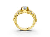 Yellow gold Oval Cut Diamond Pave Art Deco Split Shank Ring with Four-Prong Setting_12