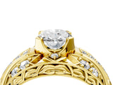 Yellow gold Oval Cut Diamond Pave Art Deco Split Shank Ring with Four-Prong Setting_13